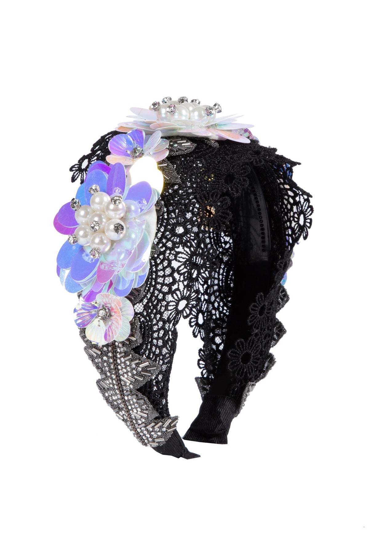 Baroque Pearl Floral Beads Chain Fabric Headband L4881