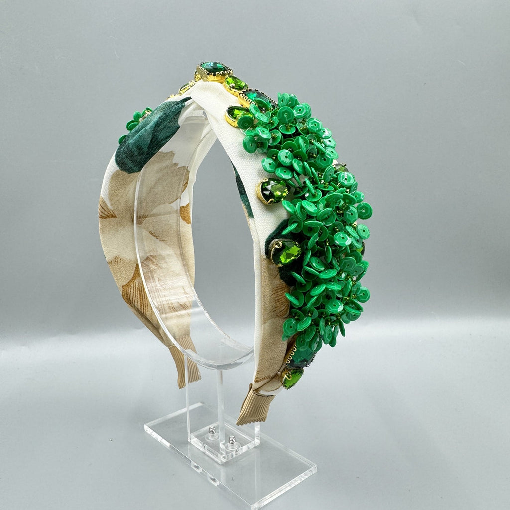 Seed Beaded Rhinestone Fabric Headband L4883 - view 2