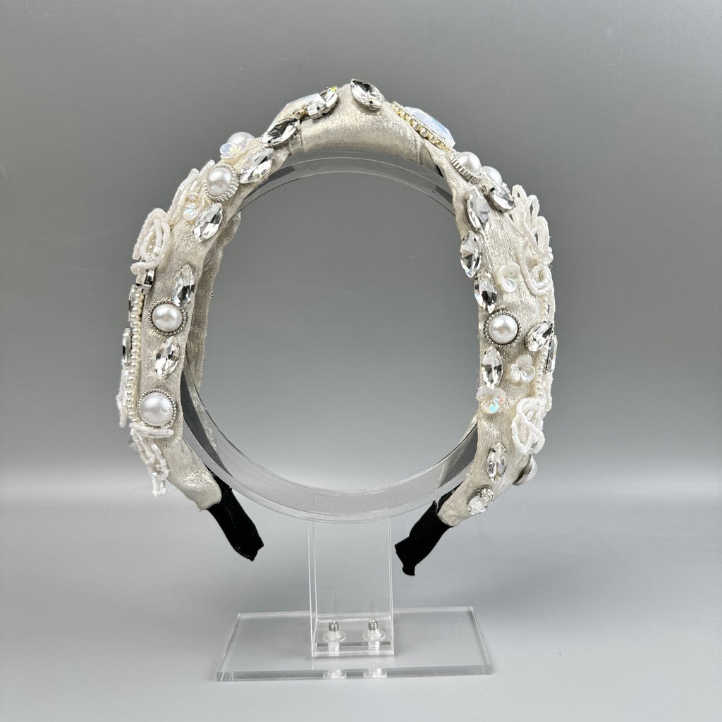 Flower Pearl Rhinestone Fabric Headband L4895 - view 3
