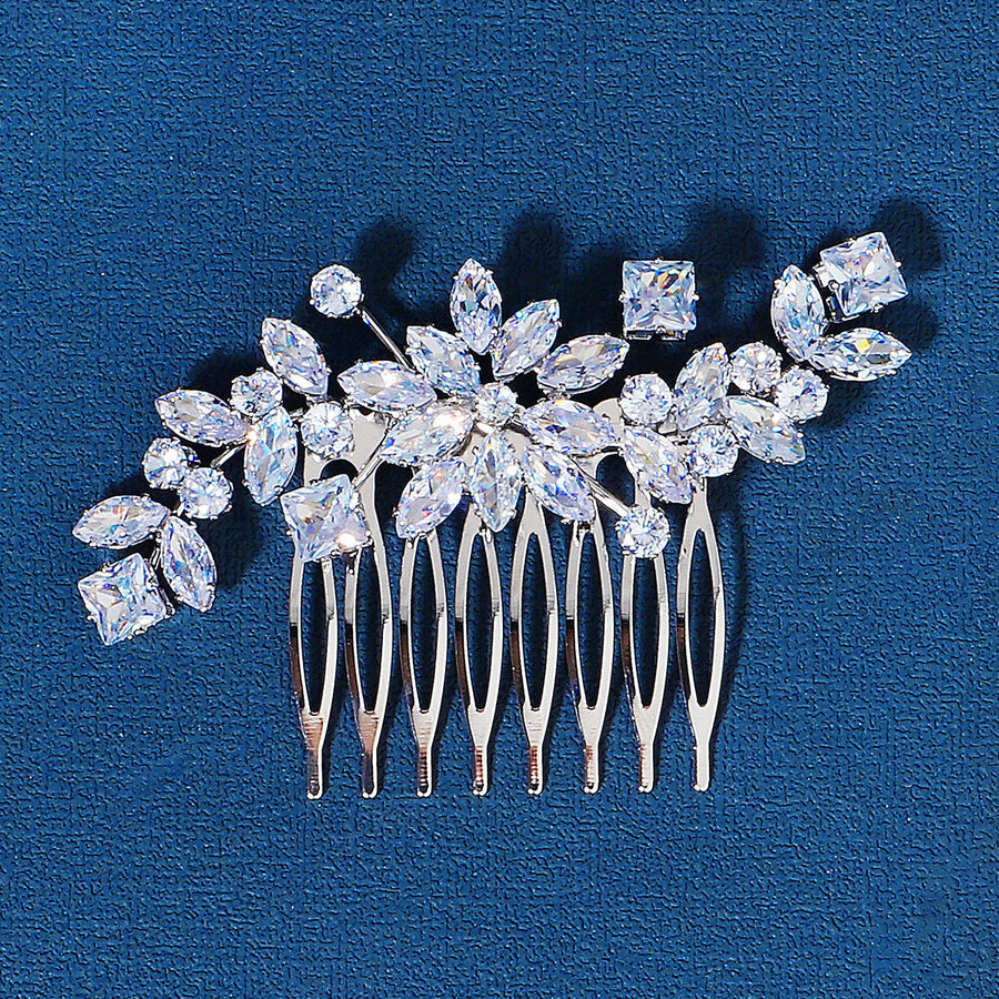 Cubic Zirconia Decor Bridal Hair Comb AL14955