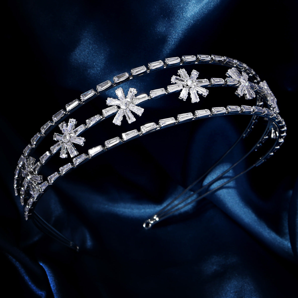 Silver Flower Cubic Zirconia Headband L4968