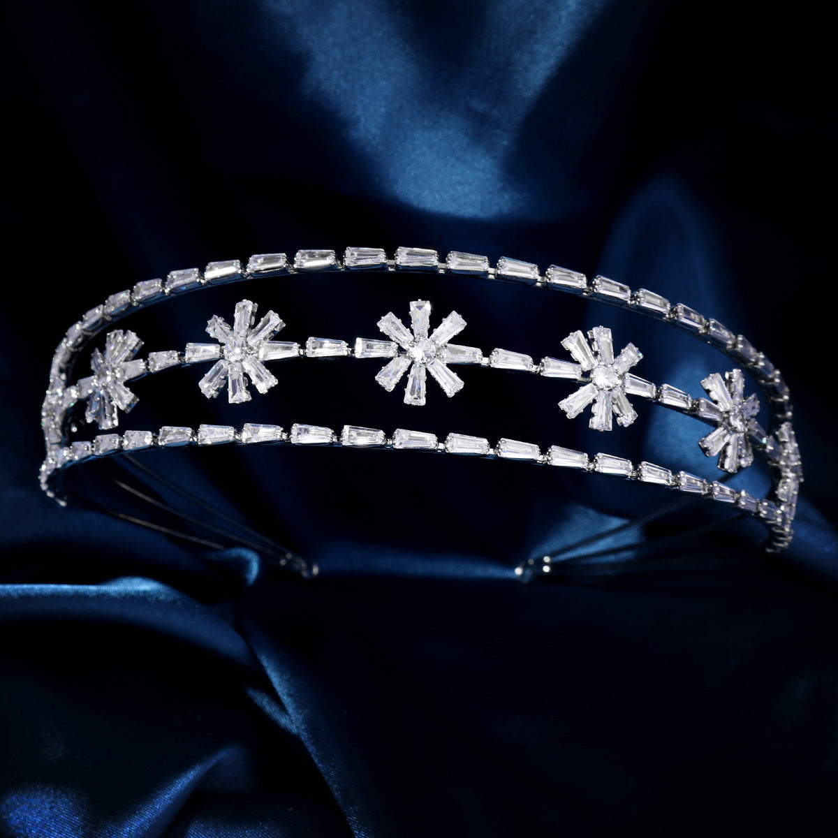 Silver Flower Cubic Zirconia Headband L4968