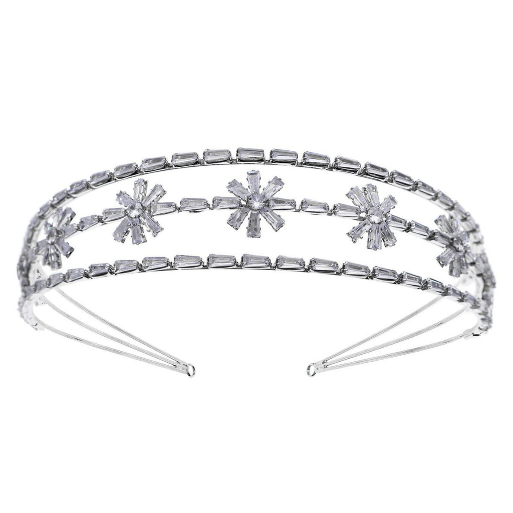 Silver Flower Cubic Zirconia Headband L4968