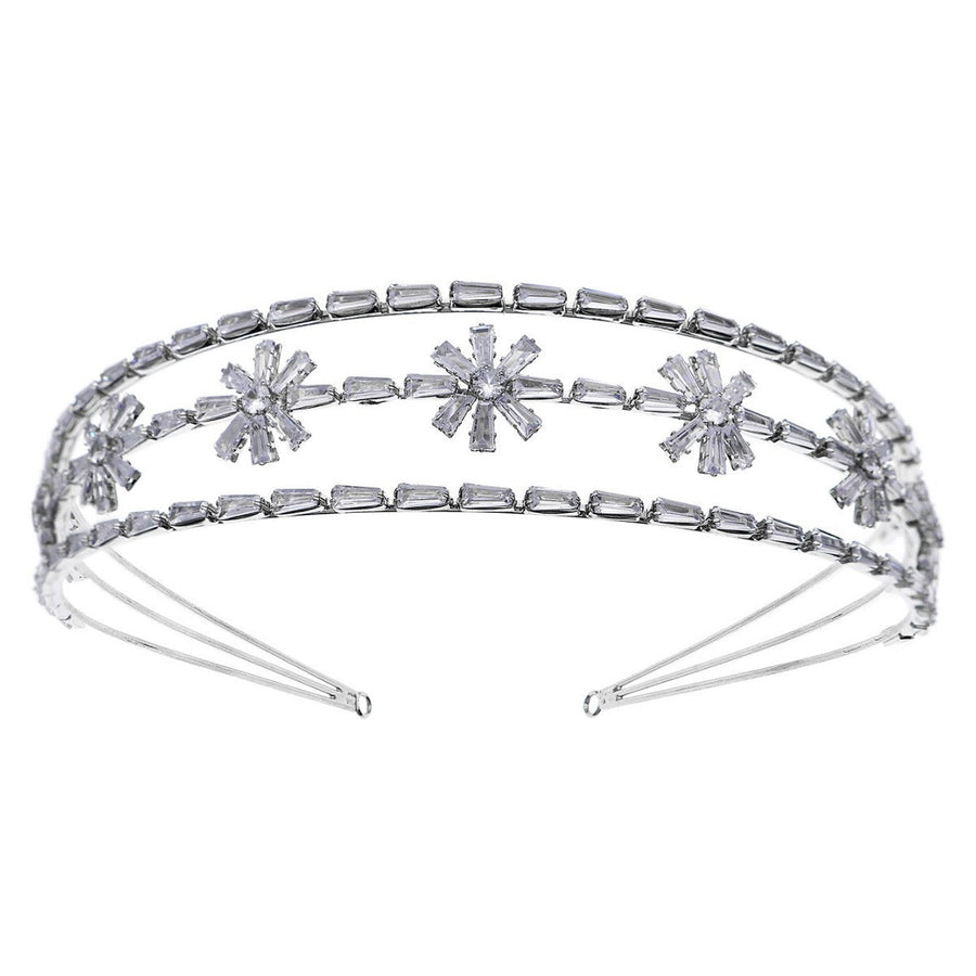Silver Flower Cubic Zirconia Headband L4968