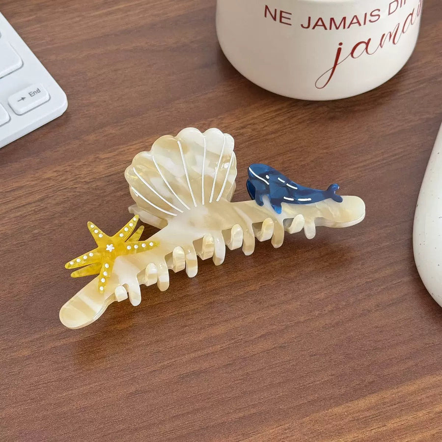 Dolphin & Starfish Acrylic Hair Clip L4995