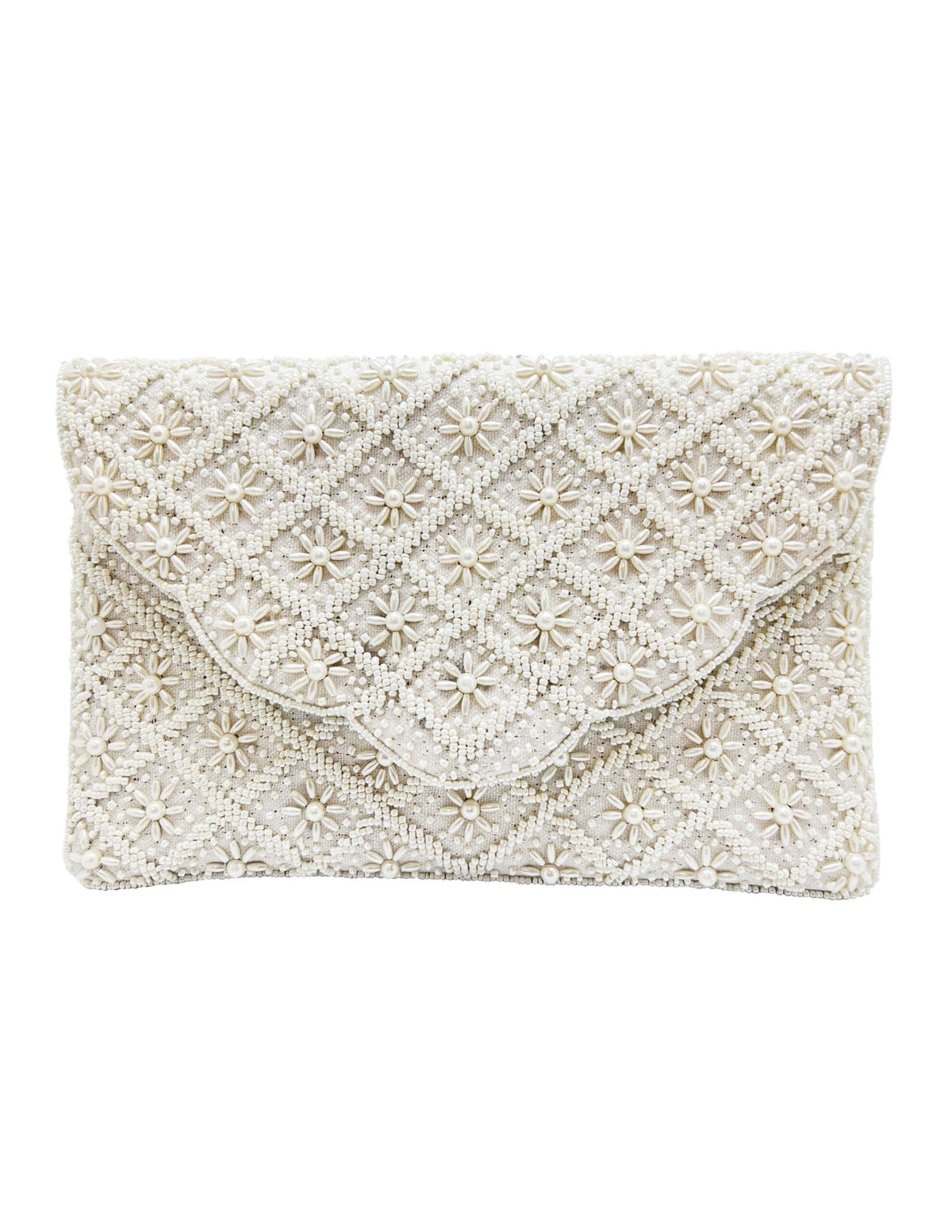 Scalloped w/ Flowers Beaded Clutch LAC-SS-556
