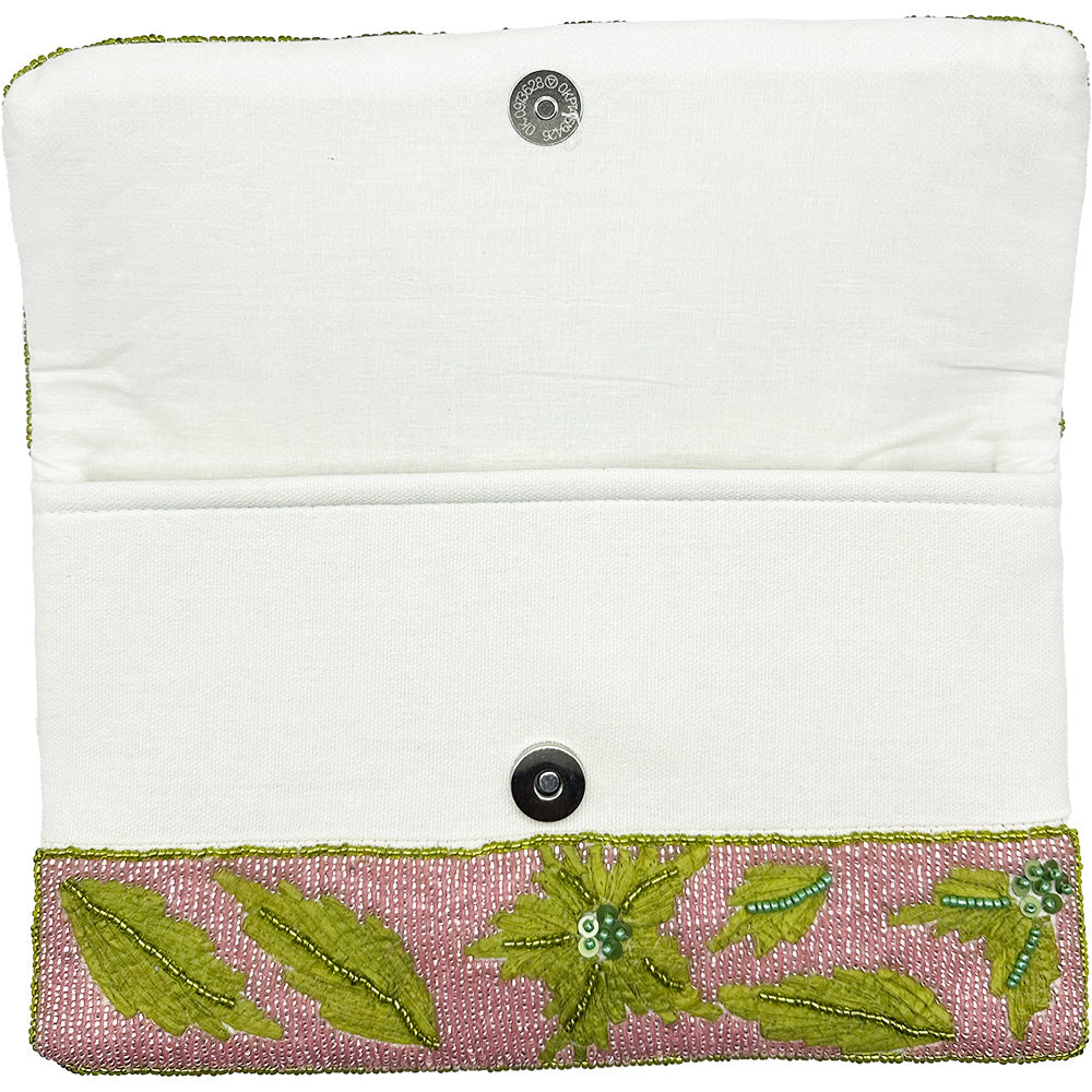 Embroidered Leaves Beaded Clutch LAC-SS-813