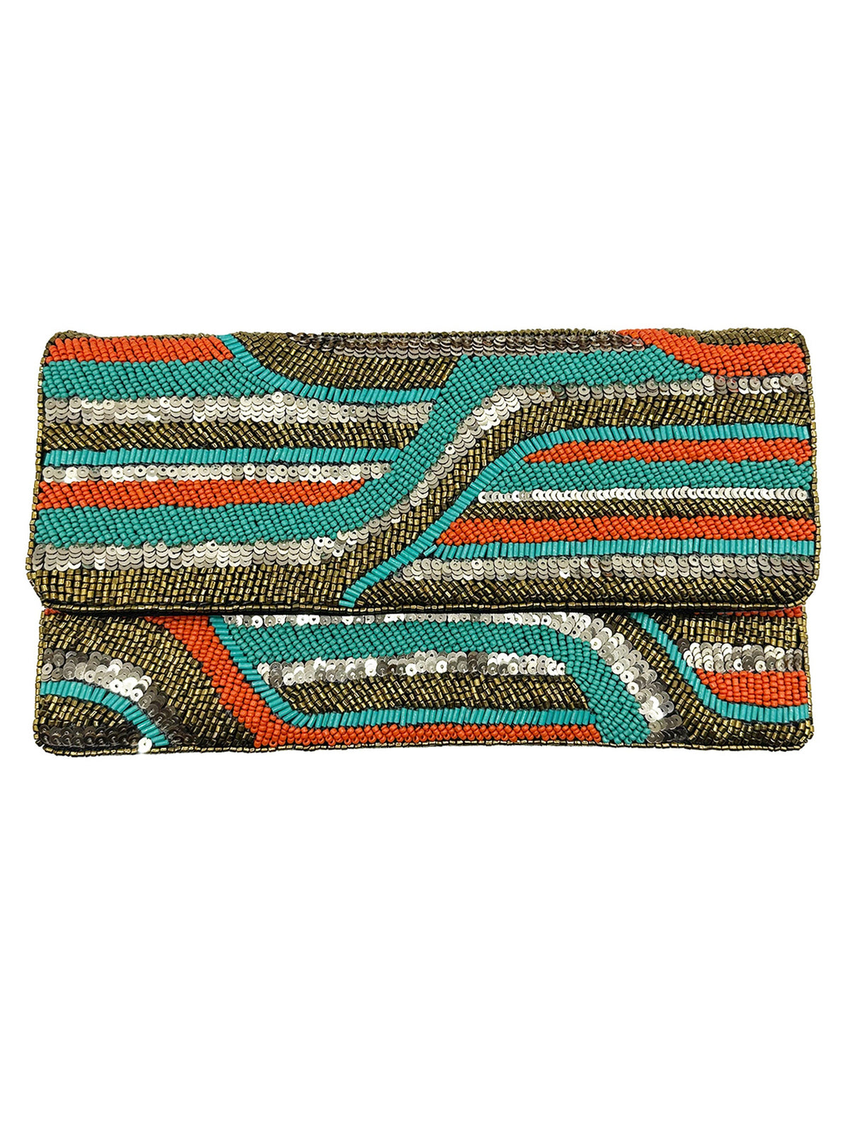 Coral & Turquoise Beaded Sequined Clutch LAC-SS-824