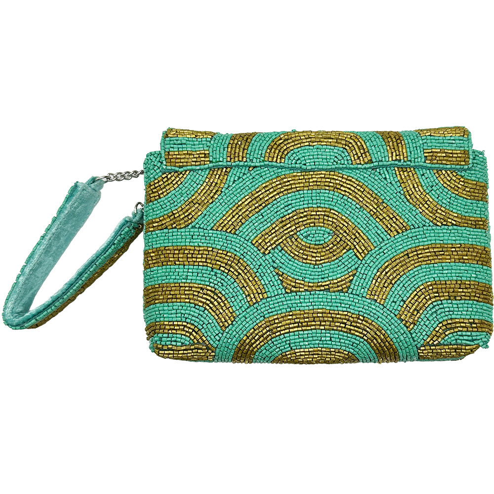 TURQUOISE & GOLD Beaded Wristlet LAC-WR-007