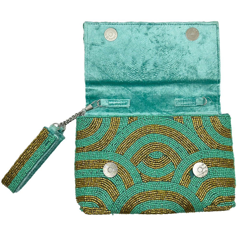 TURQUOISE & GOLD Beaded Wristlet LAC-WR-007