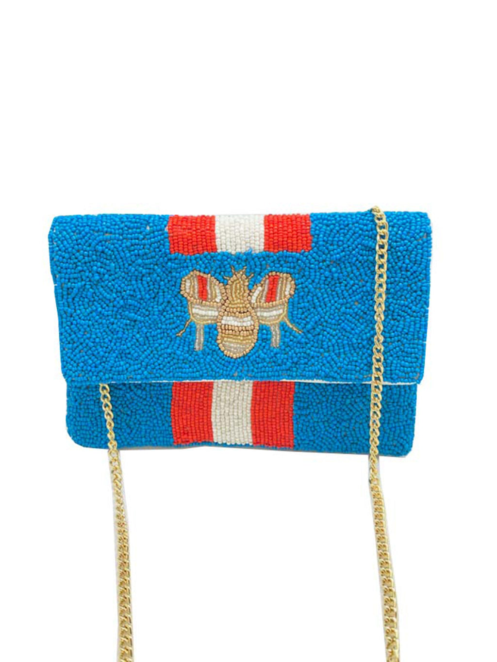 Blue Mini BEE-You Striped Beaded Clutch  LMC-143