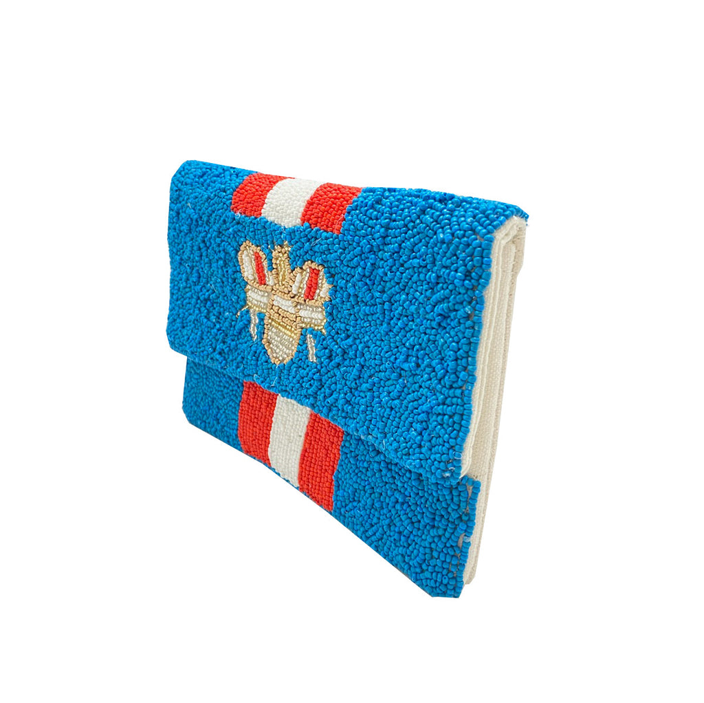 Blue Mini BEE-You Striped Beaded Clutch  LMC-143