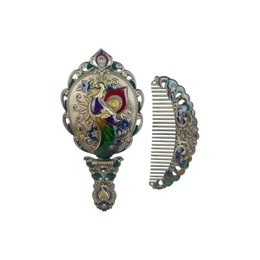 Medium Size Peacock Metal Mirror Set M0391