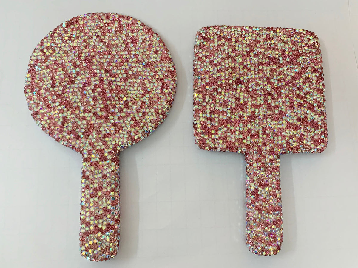 Square Ceramic Rhinestone Hand Mirror M0430