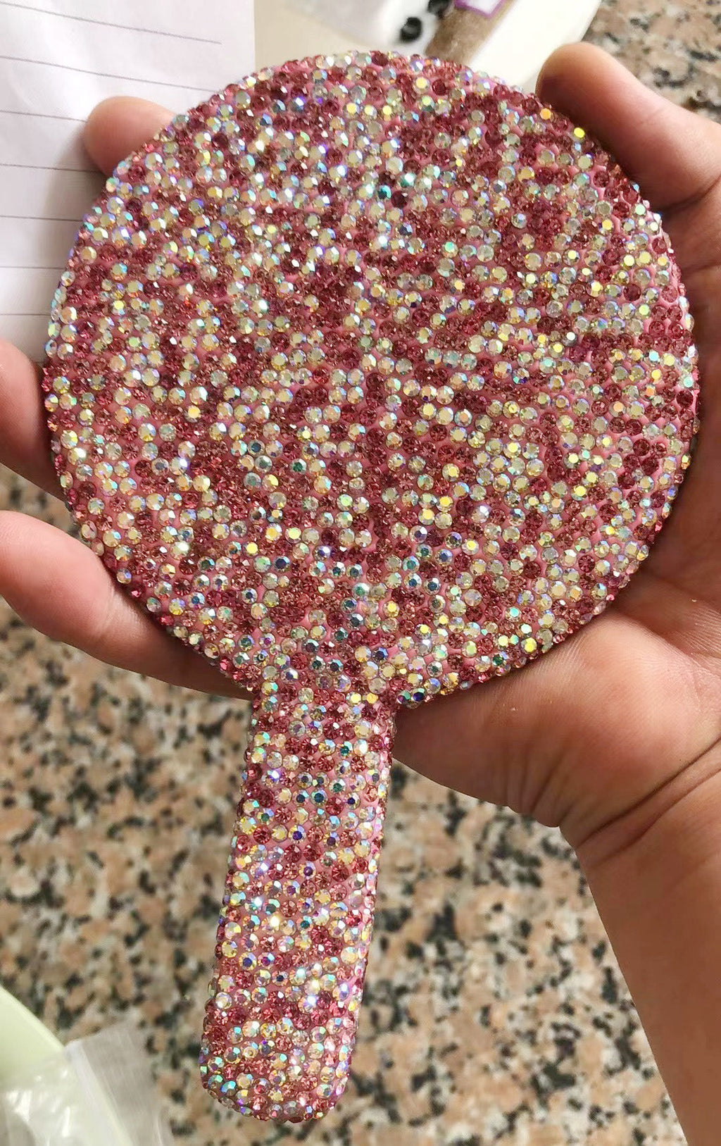 Circle Ceramic Rhinestone Hand Mirror M0436