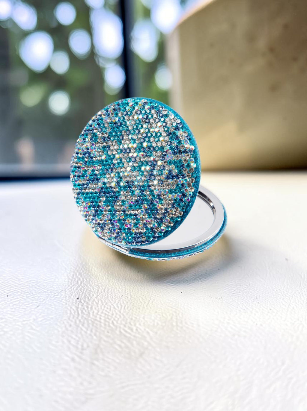 Round Ceramic Rhinestone Folding Makeup Mirror M0449