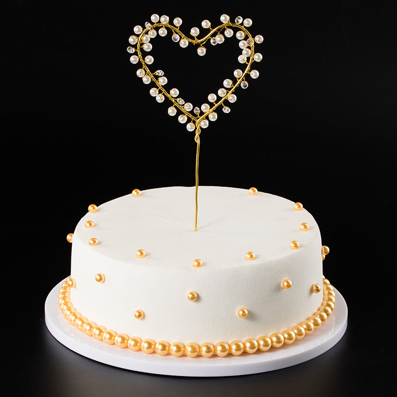 Heart Pearl Birthday Cake Decoration MIS0939