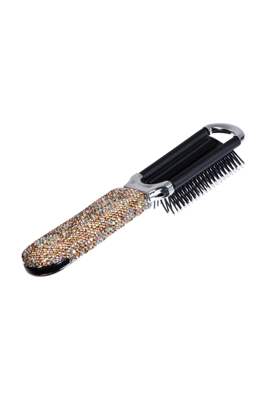 Ceramic Rhinestone Compact Foldable Travel Hair Brush And Mirror MIS1009