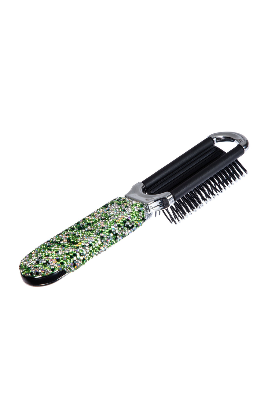 Ceramic Rhinestone Compact Foldable Travel Hair Brush And Mirror MIS1009