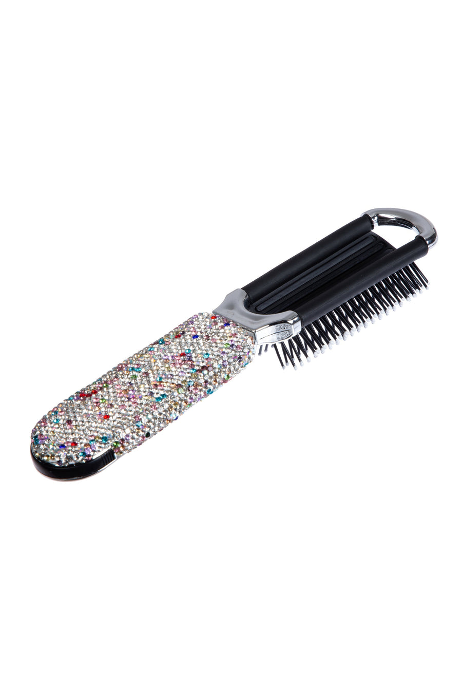 Ceramic Rhinestone Compact Foldable Travel Hair Brush And Mirror MIS1009