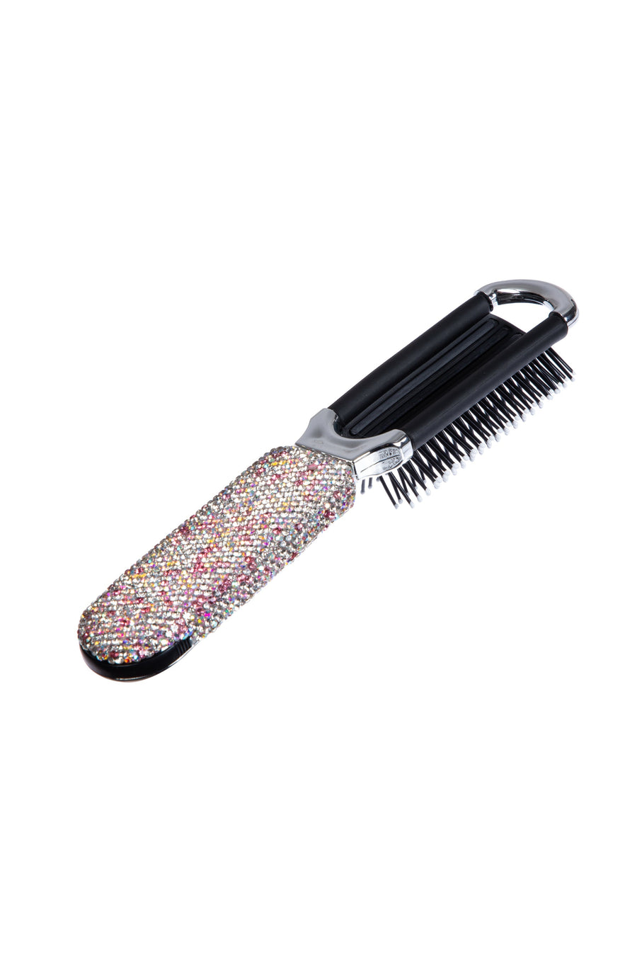 Ceramic Rhinestone Compact Foldable Travel Hair Brush And Mirror MIS1009