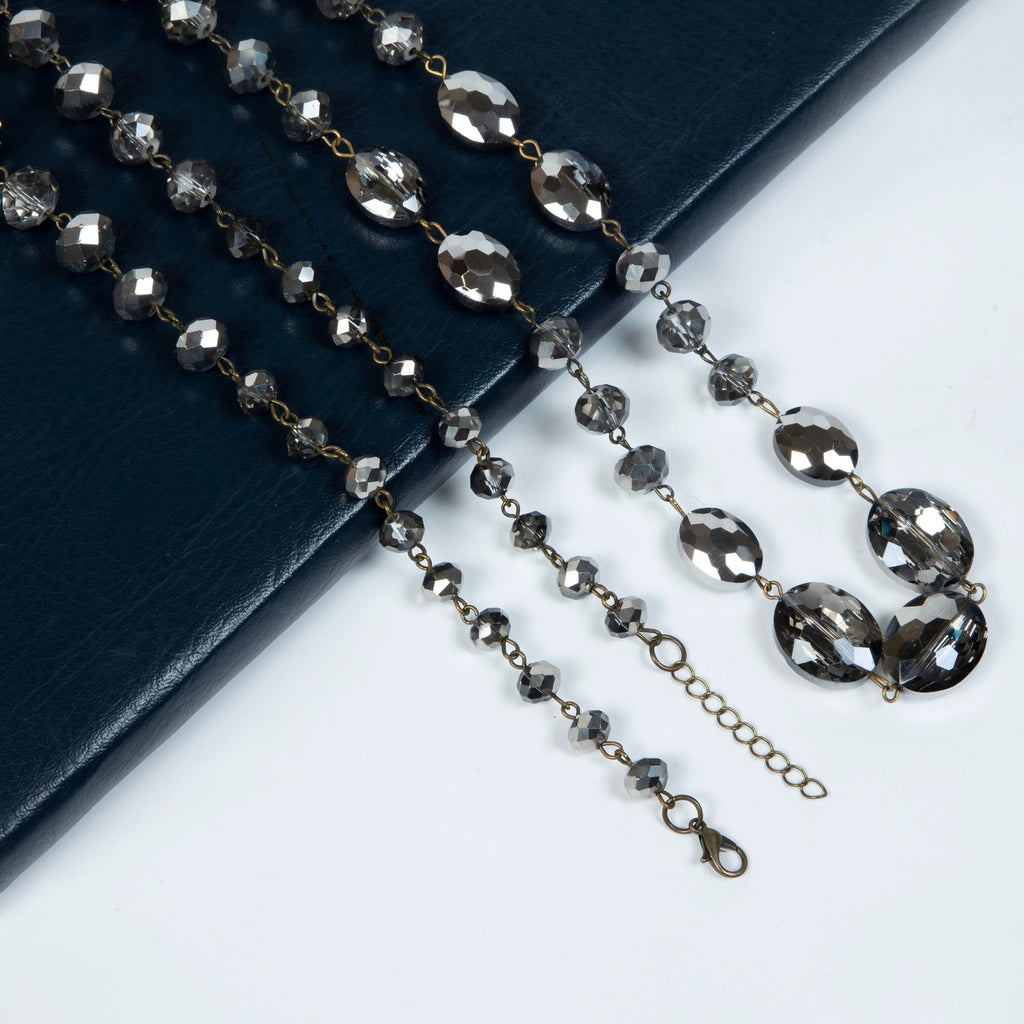 Classic Chandalier Crystal Long Necklaces N1130-Bronze Gray