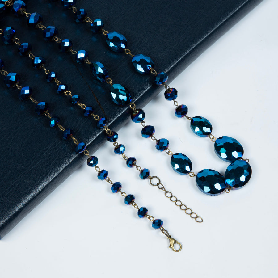 Classic Chandalier Crystal Long Necklaces N1130-Dark Blue