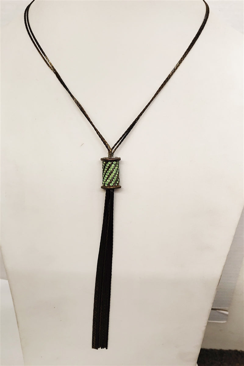 Crystal Leather Tassel Necklace N2216