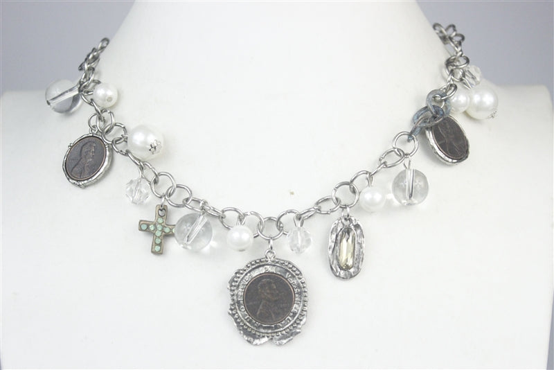 Crystal Metal Coin Necklace N2316