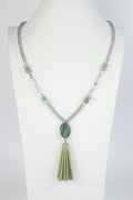 Green Beads  Stone Tassel Necklace N2451