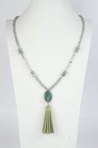 Green Beads  Stone Tassel Necklace N2451
