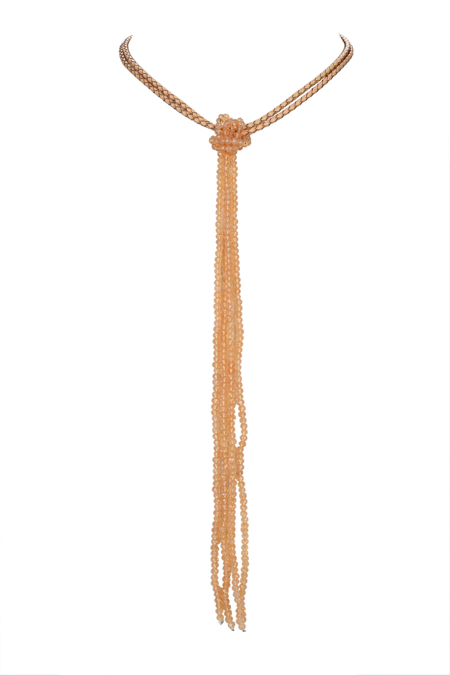Leather Long Crystal Beaded Tassel Necklace N2611