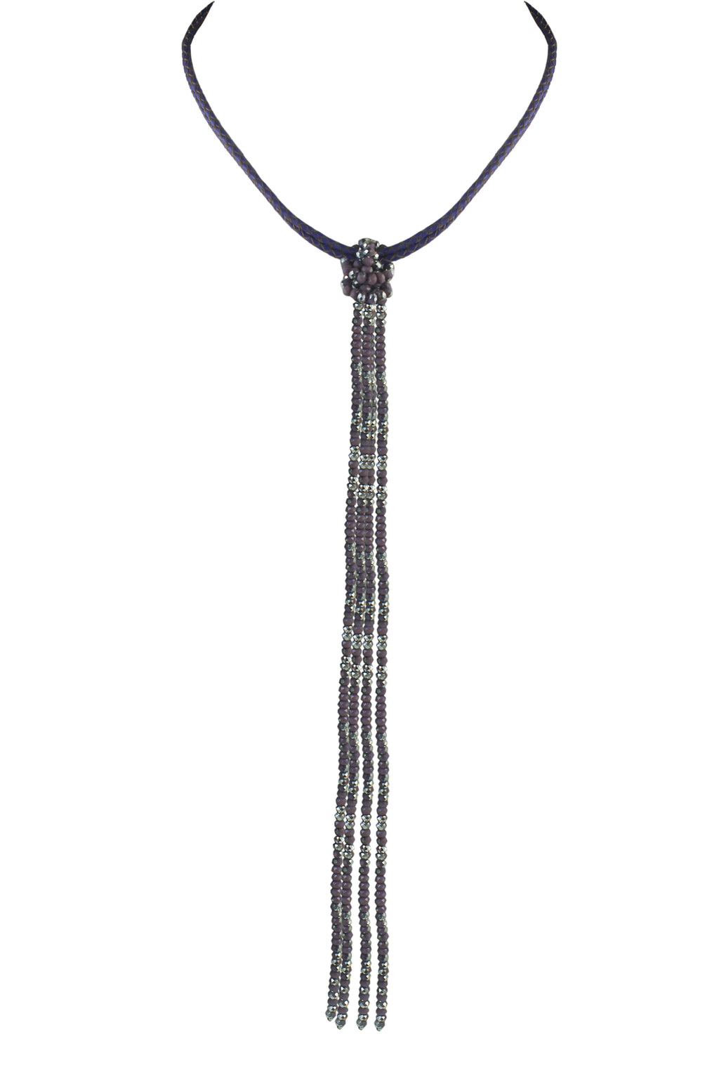 Leather Long Crystal Beaded Tassel Necklace N2611