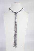 Leather Long Crystal Beaded Tassel Necklace N2611