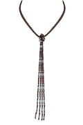 Leather Long Crystal Beaded Tassel Necklace N2611