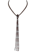 Leather Long Crystal Beaded Tassel Necklace N2611