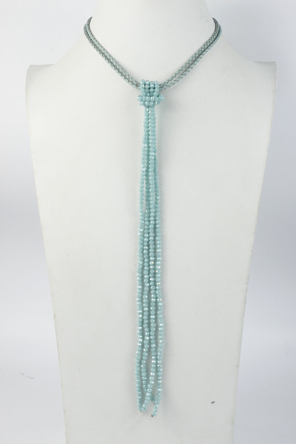 Leather Long Crystal Beaded Tassel Necklace N2611