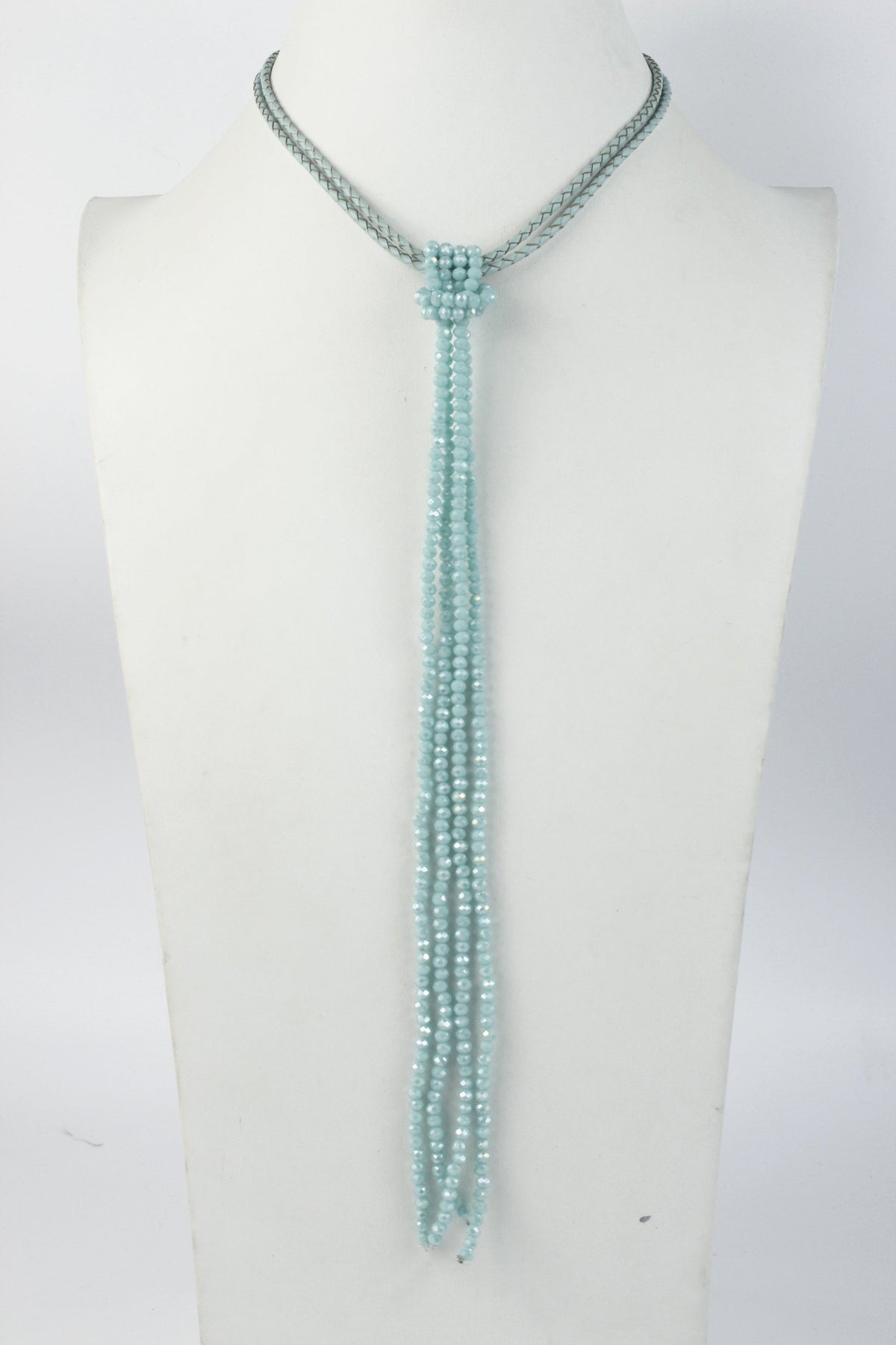 Leather Long Crystal Beaded Tassel Necklace N2611