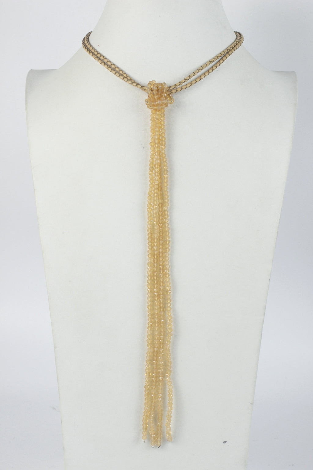 Leather Long Crystal Beaded Tassel Necklace N2611