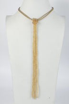 Leather Long Crystal Beaded Tassel Necklace N2611