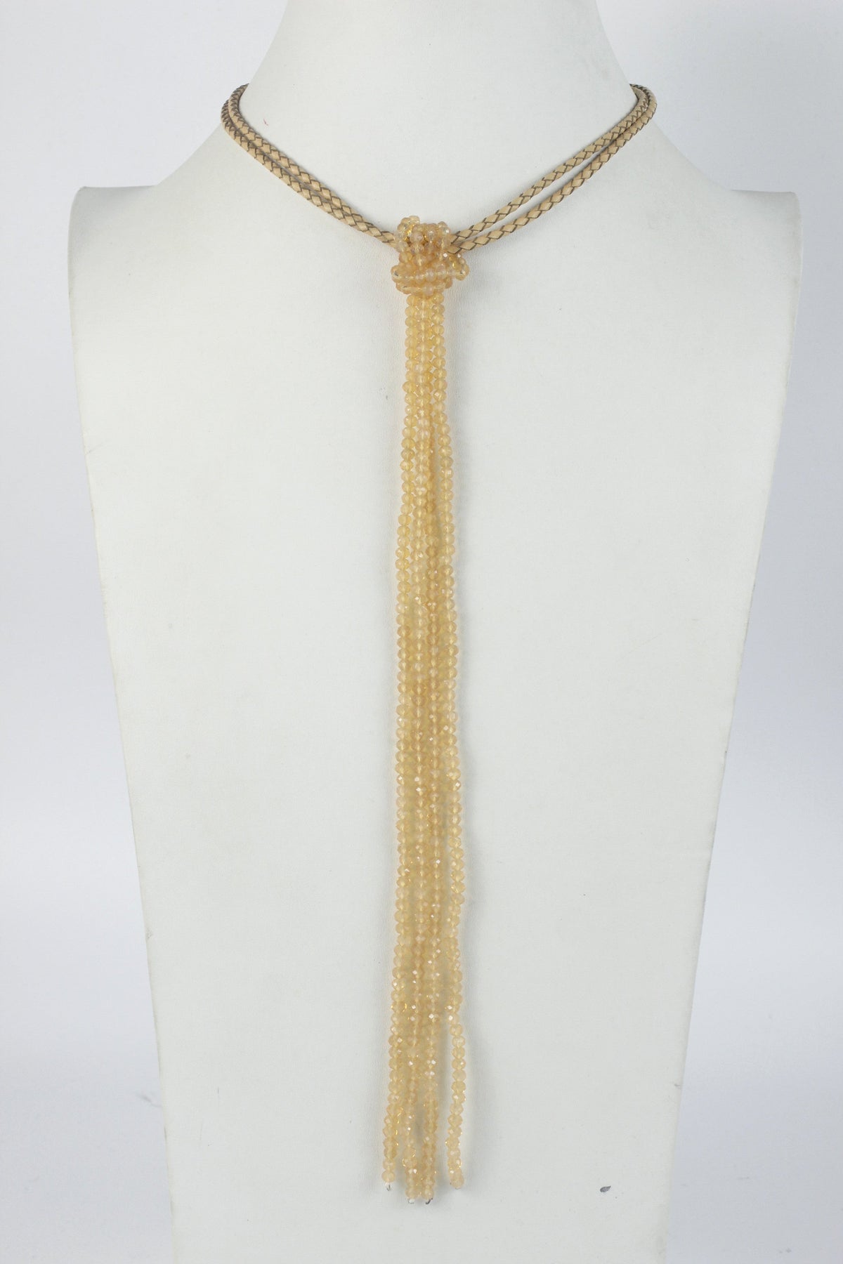 Leather Long Crystal Beaded Tassel Necklace N2611