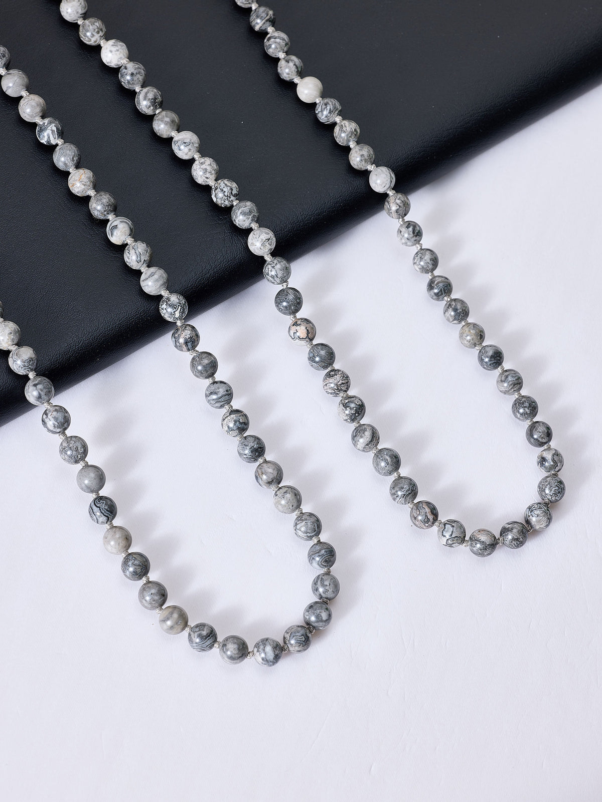 Stone Bead Long Necklace N2740 - Atlas Jasper