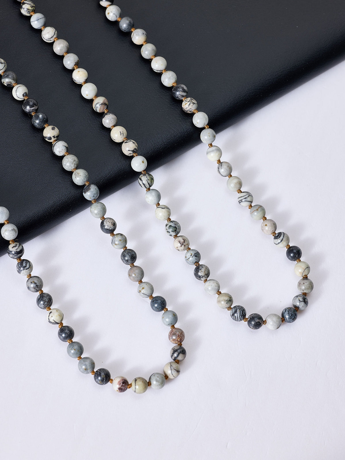 Stone Bead Long Necklace N2740 - Black Network