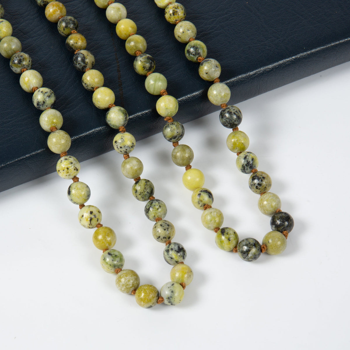Stone Bead Long Necklace N2740 - Grass Yellow Jasper
