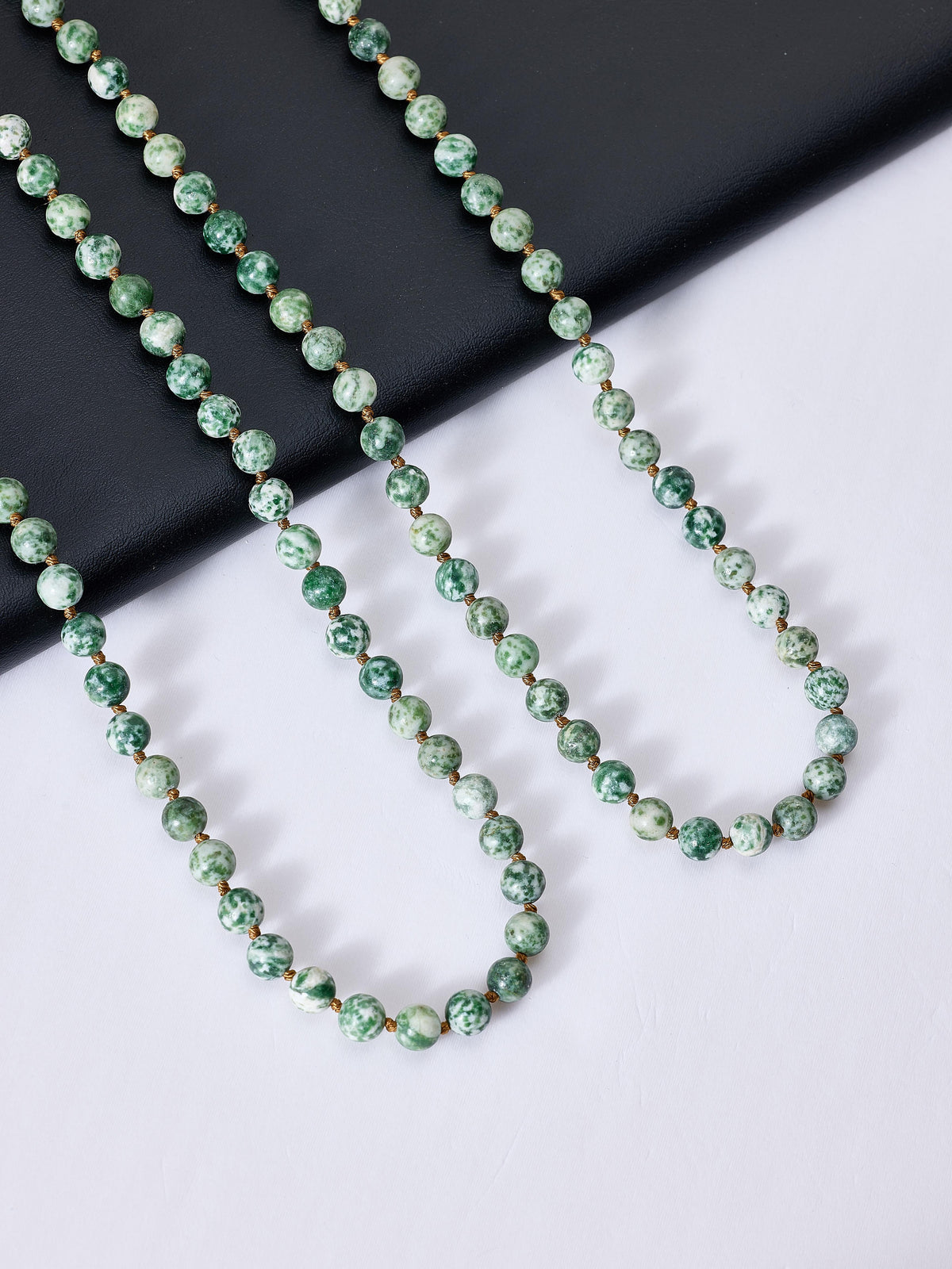Stone Beaded Necklace N3180 - Green Spot Jasper