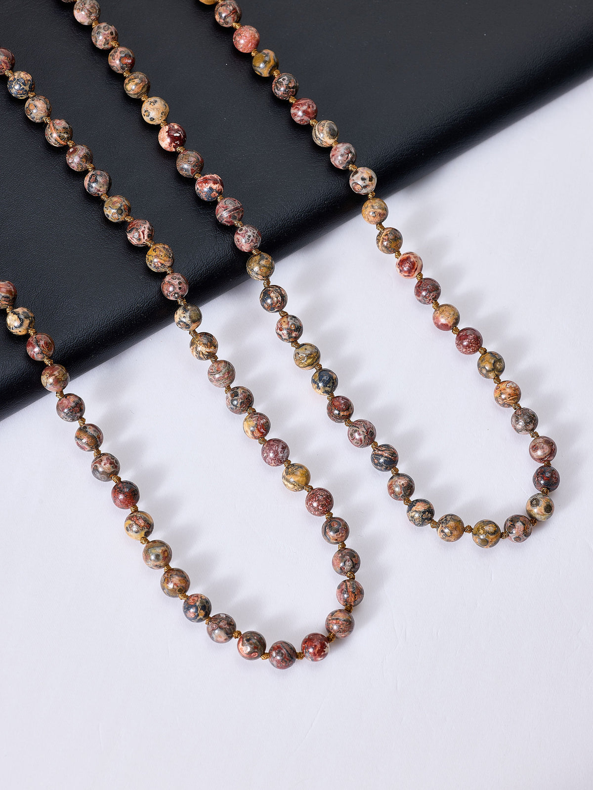 Stone Bead Long Necklace N2740 - Red Leopard Skin