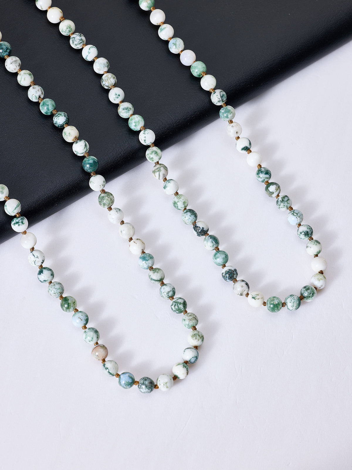 Stone Bead Long Necklace N2740 - Tree Line Agate
