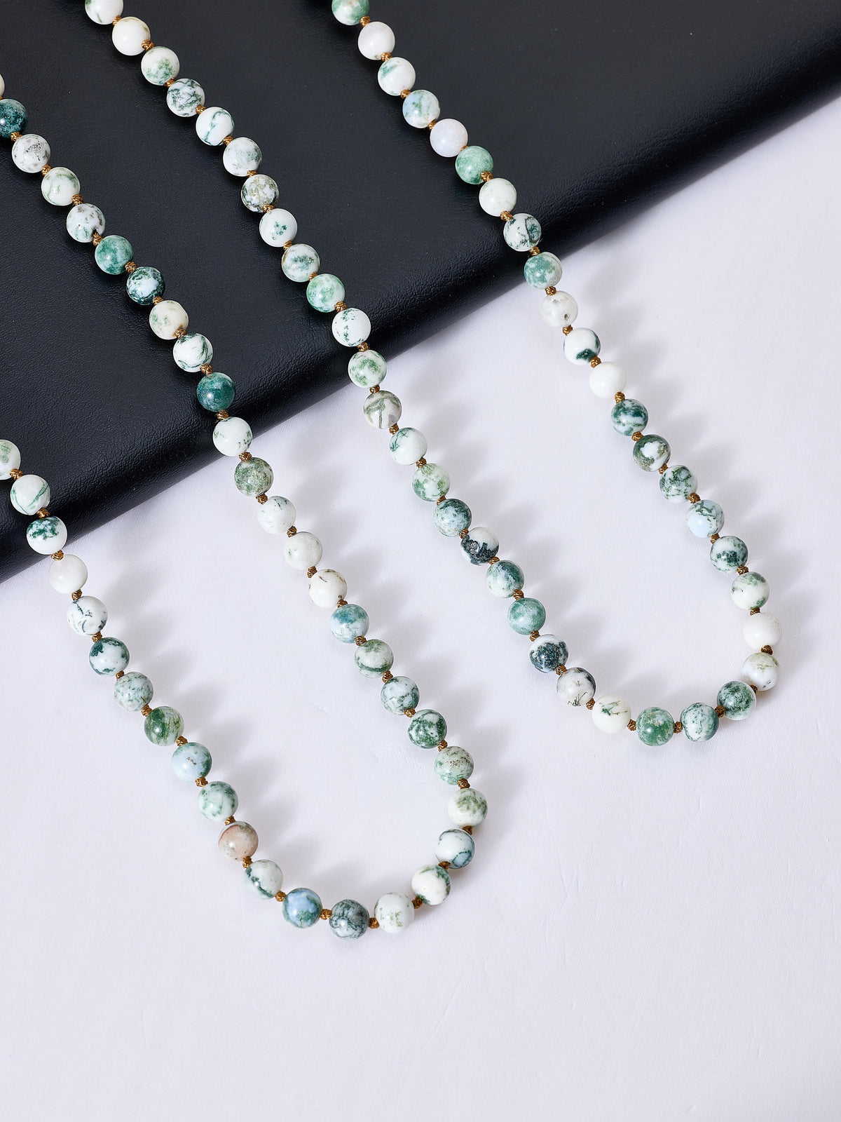 Stone Beaded Necklace N3180 - Tree Line Agate