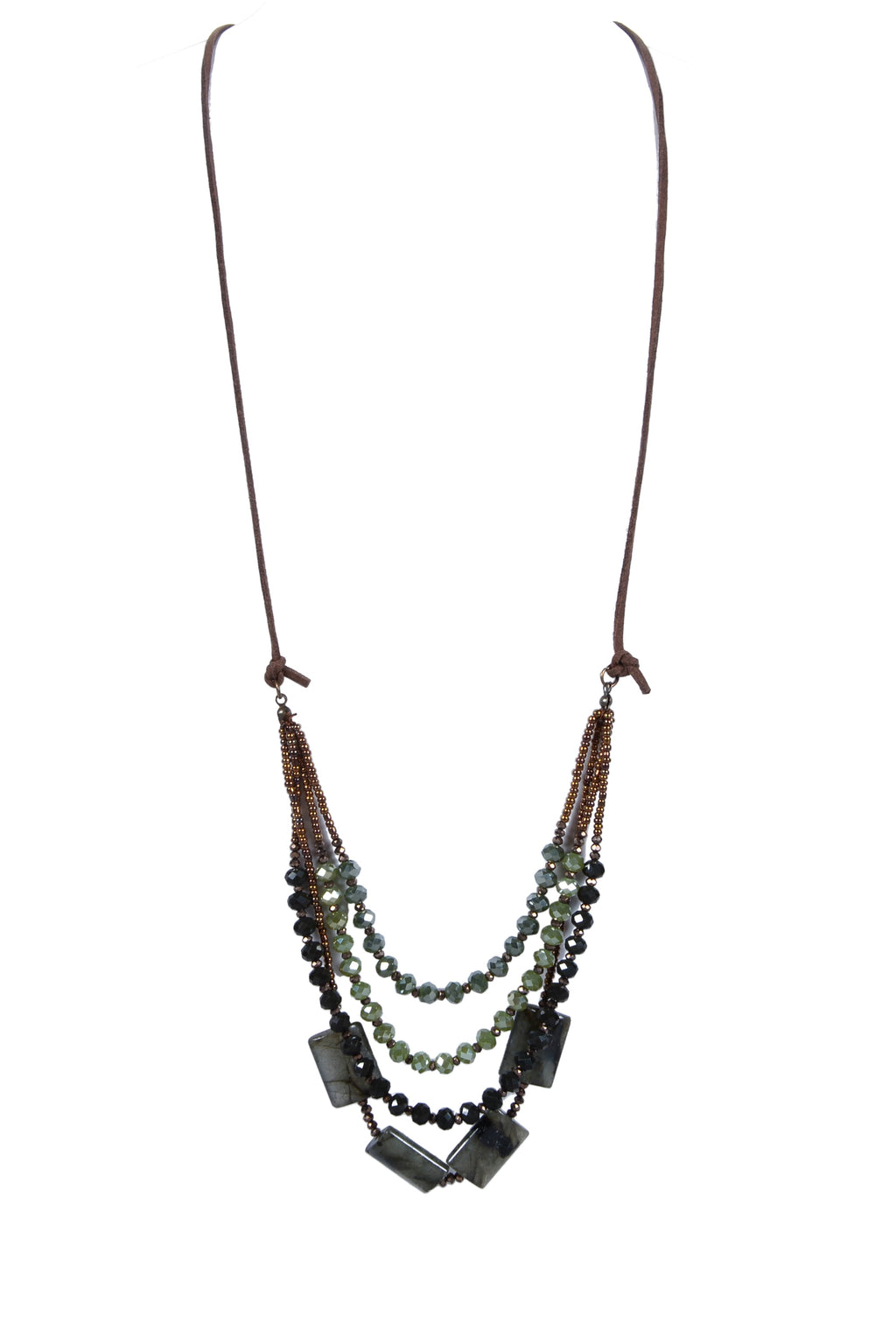 Bohemian Green Crystal Leather Stone Necklaces N2755
