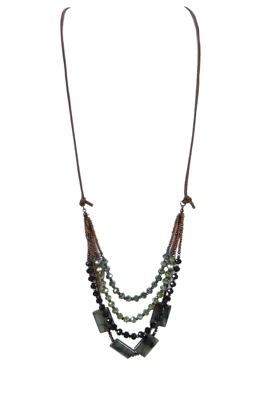 Bohemian Green Crystal Leather Stone Necklaces N2755